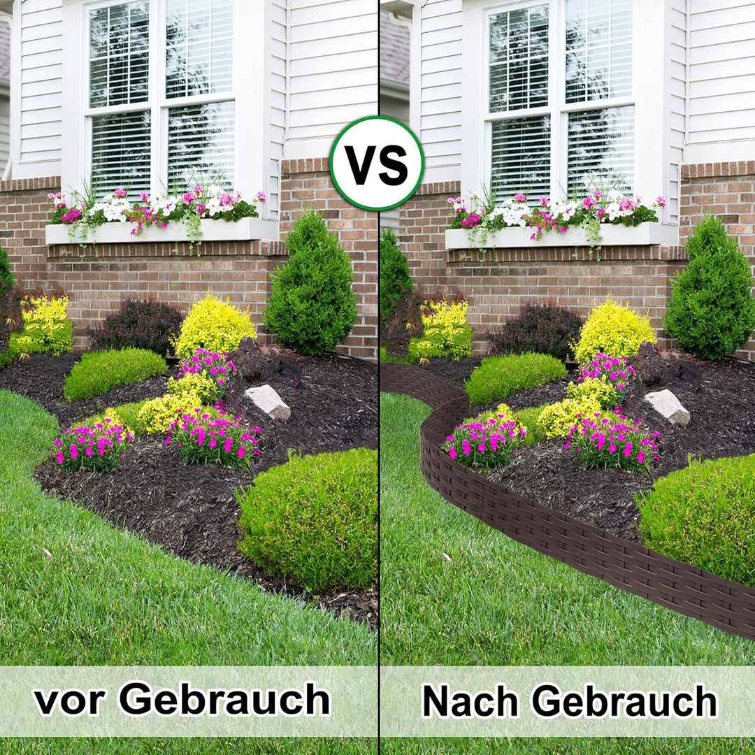 Aufun 10m Rattan Rasenkante Beeteinfassung Kunststoff mit 10 Elemente á 100 cm, Rattan-Optik Design