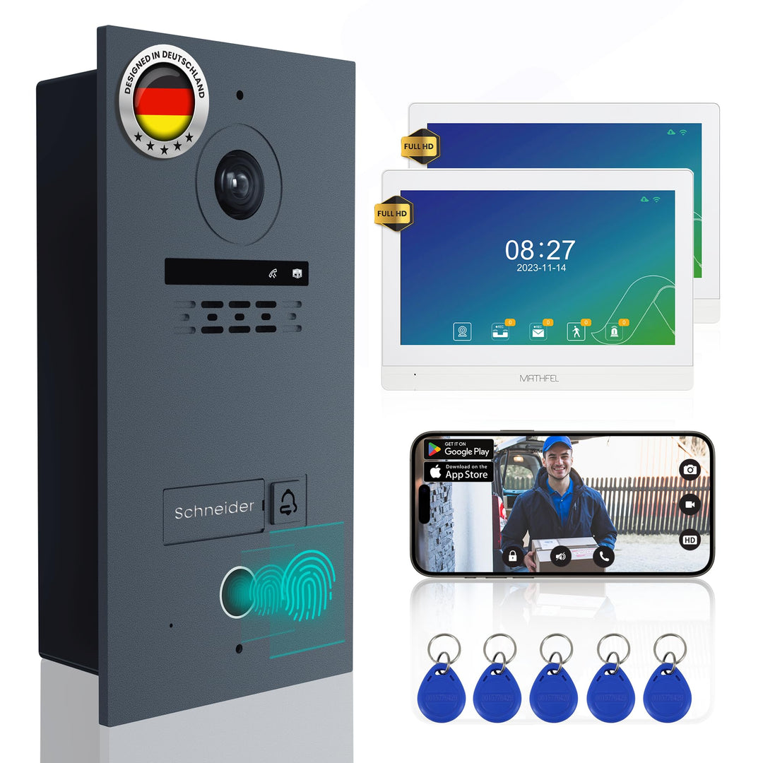 Mathfel 2-Draht Video Türsprechanlage Einfamilienhaus – Full HD 170° Kamera mit WLAN – 2×10-Zoll Tou