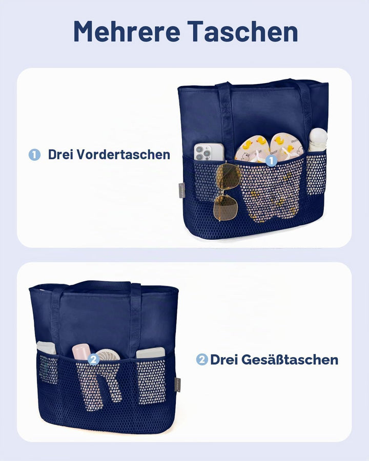 Strandtasche Damen mit Reissverschluss Badetasche Klein mit Fächern Faltbar | Faltbar, Leicht, Doppe