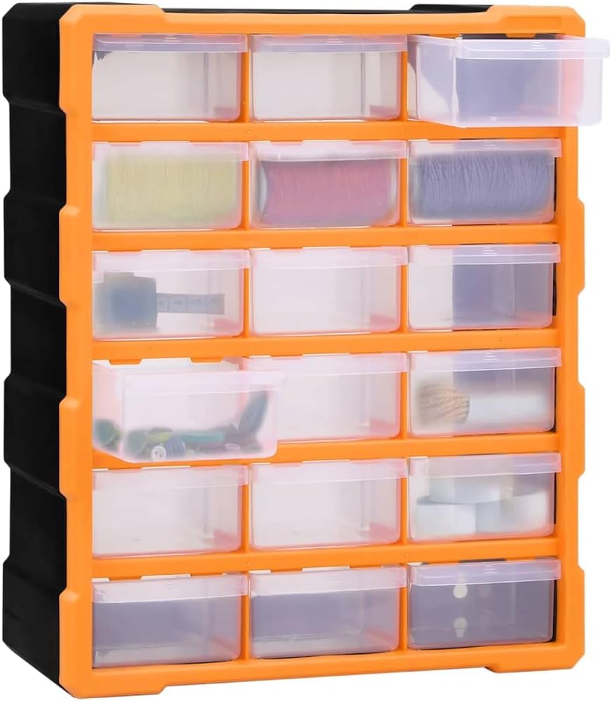 Myheimly Multi-Schubladen-Organizer 18 Schubladen 38x16x47 cm Orange und Schwarz 18 Schubladen, Oran
