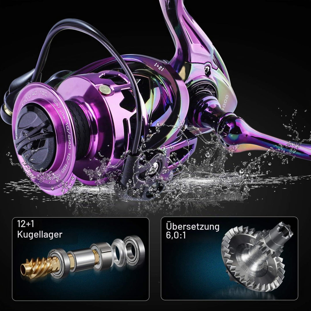 Sougayilang Spinning Angelrolle 6.0:1 Gear Ratio Graphit Rahmen 12 + 1 BB Bunte Angelrolle mit 25 lb