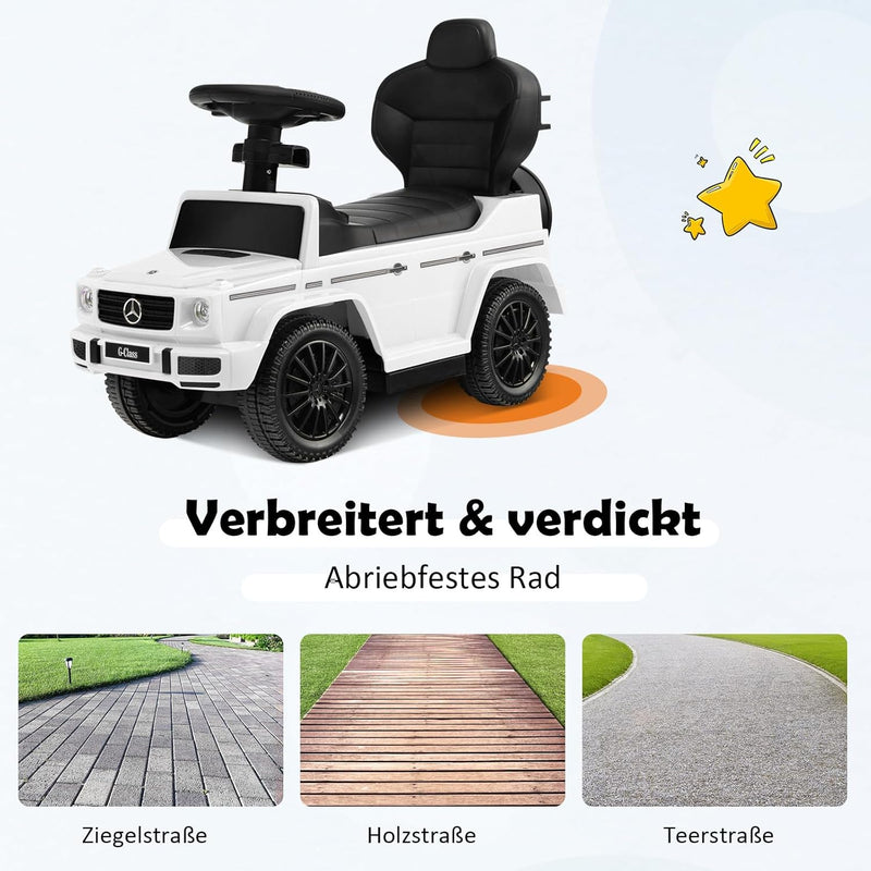 COSTWAY Mercedes Benz Rutschauto, 3 in 1 Rutscher Auto mit Sonnendach & Stauraum & abnehmbaren Schut