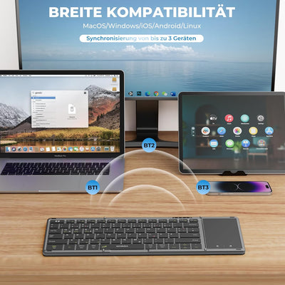 seenda Faltbare Bluetooth Tastatur mit Touchpad, Wiederaufladbare Kabellose Klappbare Tastatur mit T