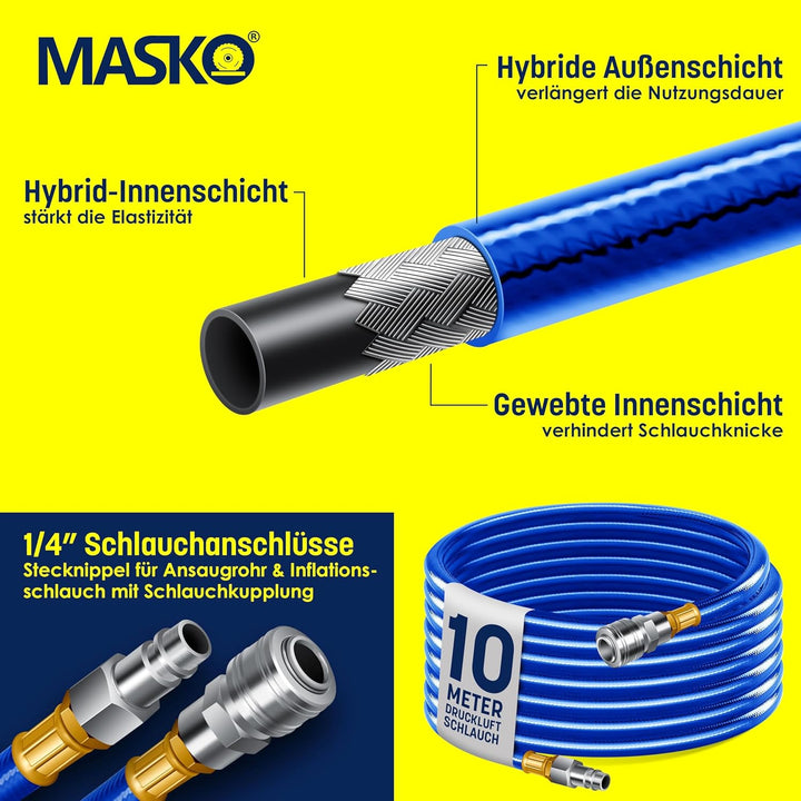 MASKO® 10m Druckluftschlauch Aufroller automatisch 1/4" Anschluss - Schlauchtrommel Wandschlauchhalt