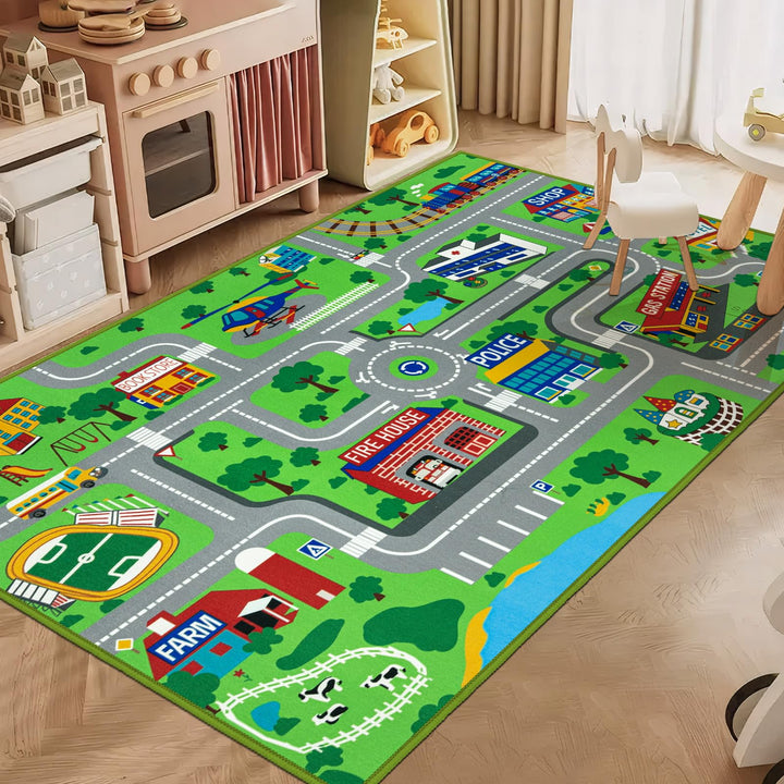 Capslpad Kinderteppich 100x160cm rutschfest Stadtplan Spielteppich Pädagogischer Spielteppich Maschi