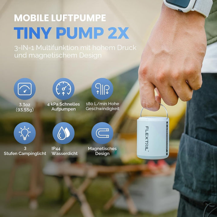 FLEXTAILGEAR Tiny PUMP2 X, Elektrische Luftpumpe mit 1300mAh Akku, Tragbare Kompakte Mini Pumpe USB