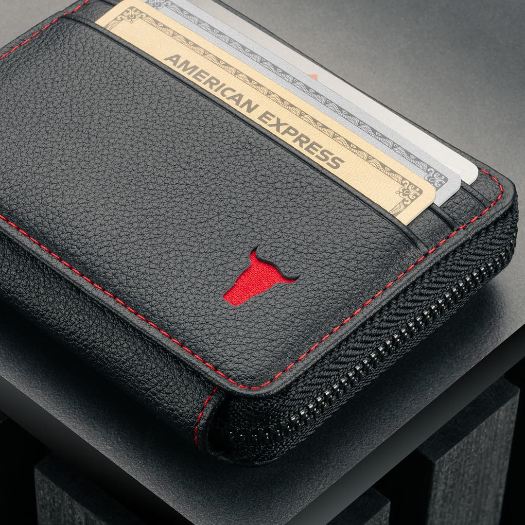 TORRO Leder-Kartenhalter mit Münzfach – RFID Blocker Echtleder Kartenfächern mit Münzfach mit Reissv
