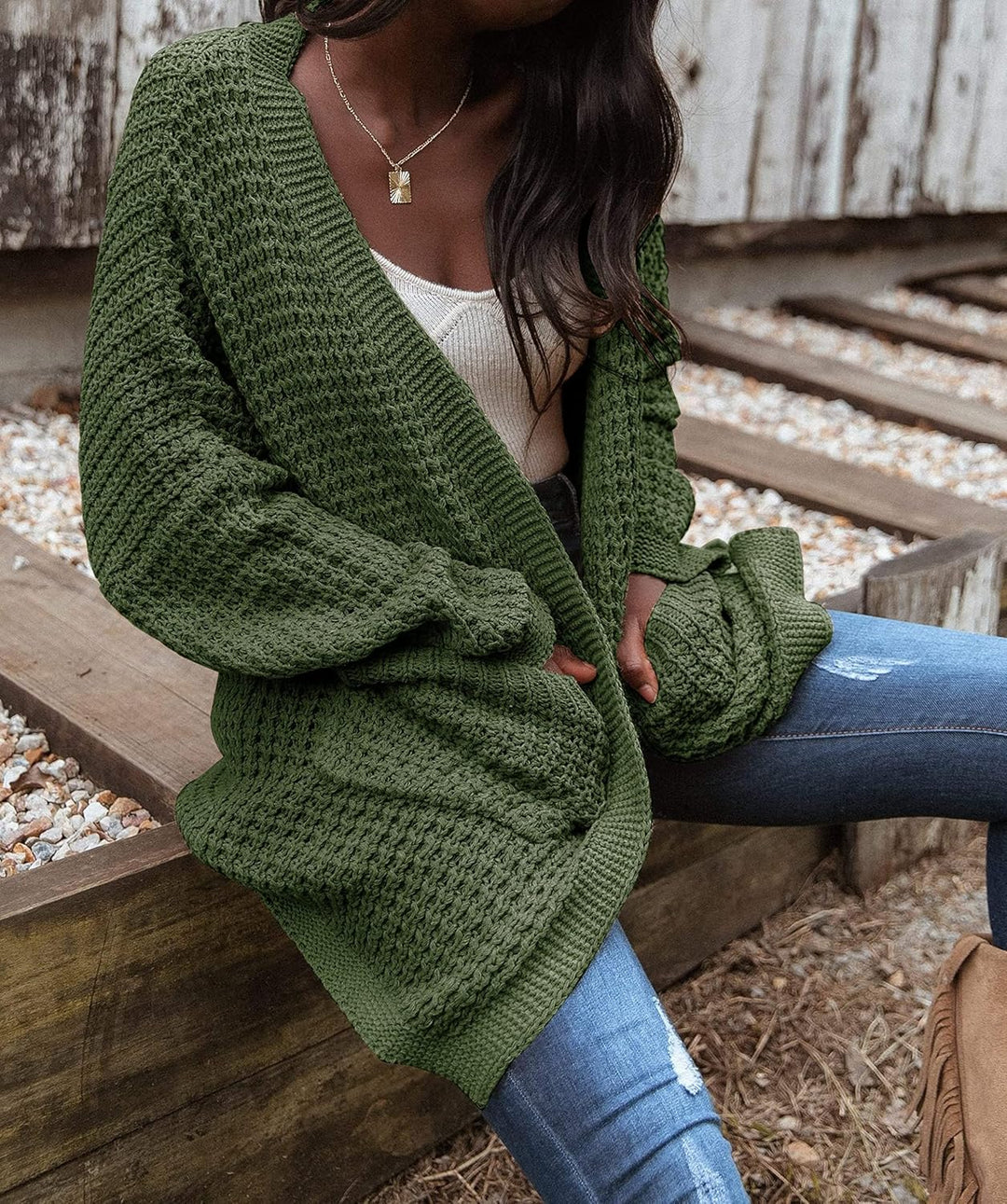 Maavoki Damen Lang Strickjacke Oversize Langarm Sweater Cardigan Casual Strickmantel Herbst Outerwea