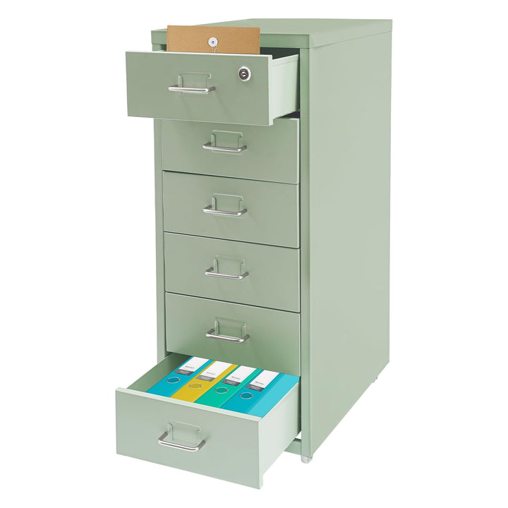 Rollcontainer mit 6 Schublade, Mobiler Aktenschrank, Metallschrank, Aktenschrank Abschliessbar mit S