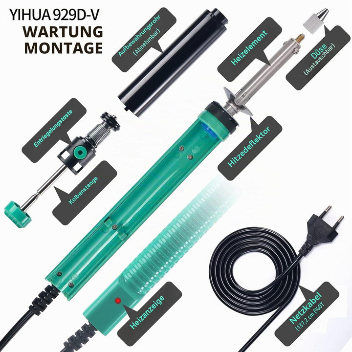 YIHUA 929D-V Elektrisches Vakuum Entlötkolben Lötkolben Sauger Entlötpumpe mit kürzerem Ladegriff un