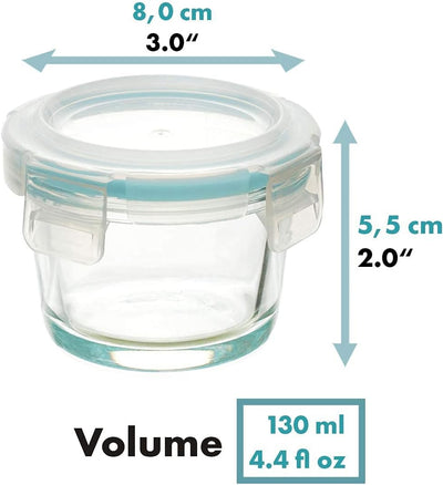 Grizzly Mini Glas Frischhaltedosen, Set 6X 130 ml, luftdicht, rund, Click-Verschluss, Idealer Behält