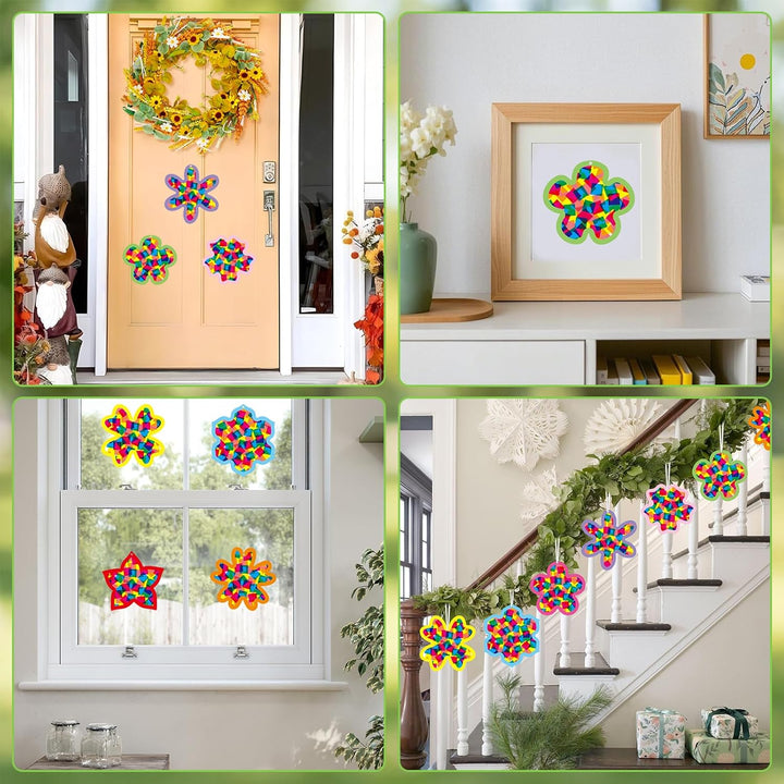 Bastelset Frühling Kinder,16 Stück Blumen fensterbilder basteln,Frühling Bastelset Farben,DIY fenste