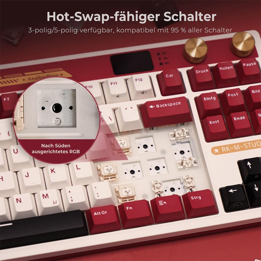 RK ROYAL KLUDGE M87 Mechanische Tastatur Kabellos mit Display und Doppelknopf, Gasket 75% Gaming Tas