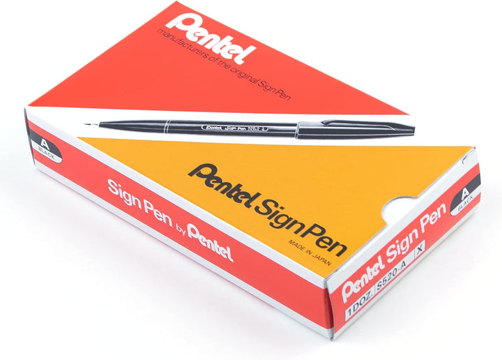 Pentel S520-A Sign Pen Faserschreiber, 0,8 mm Strichstärke, schwarz, 12er Pack, Schwarz