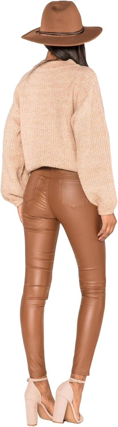 Nina Carter S513 Damen Skinny Fit Wetlook Jeans HIGH Waist Lederlook Stretchjeans Jeanshosen Hose Kn