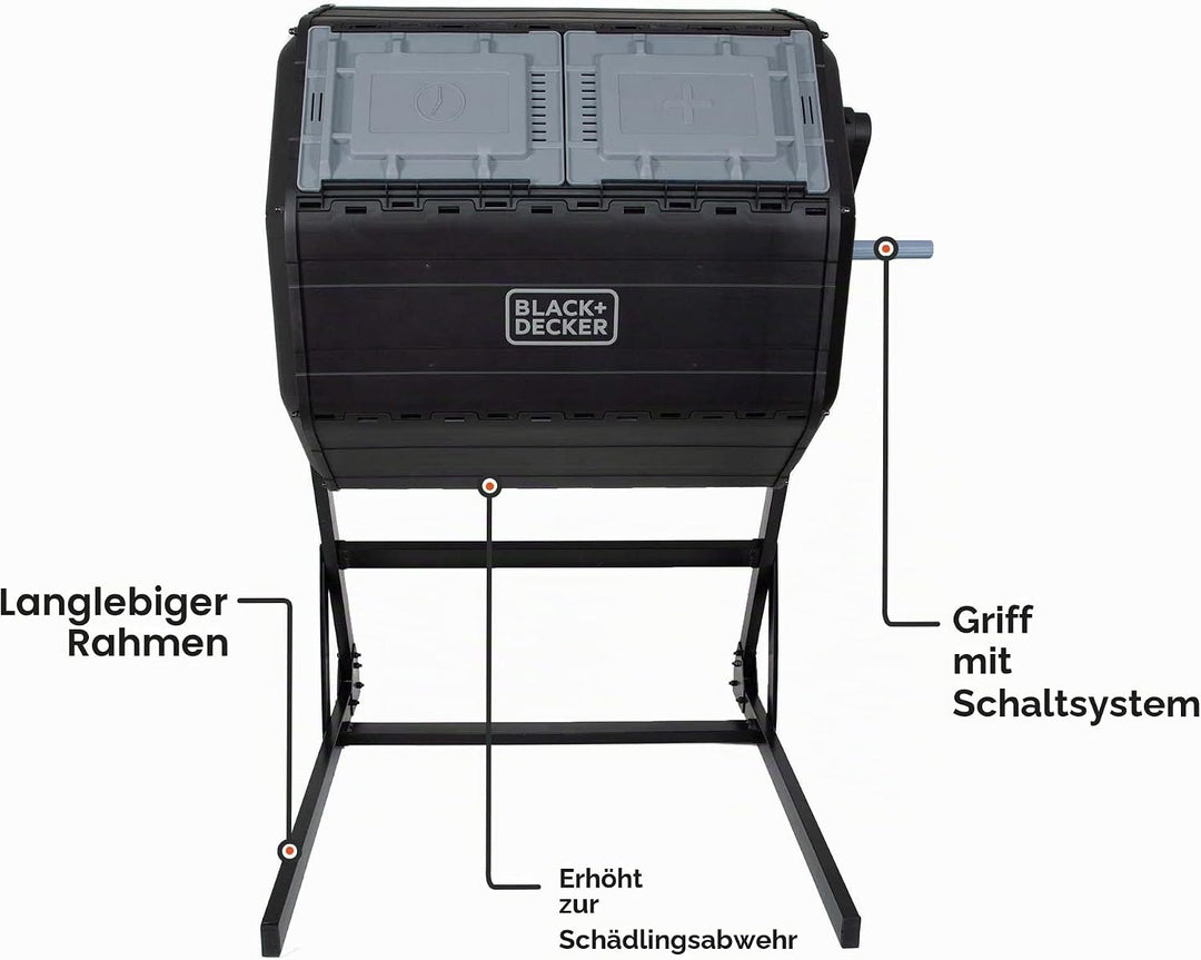 BLACK+DECKER Kompostbecher, Doppelkammer-Komposter, 40 Gallonen, einfaches Griffsystem für Kompostie
