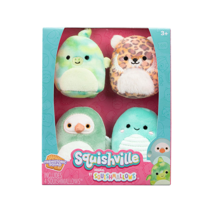 Squishville SQM0469-4er Pack Prähistorisches Squad, superweiche Mini-Squishmallows, 5cm Plüschfigure