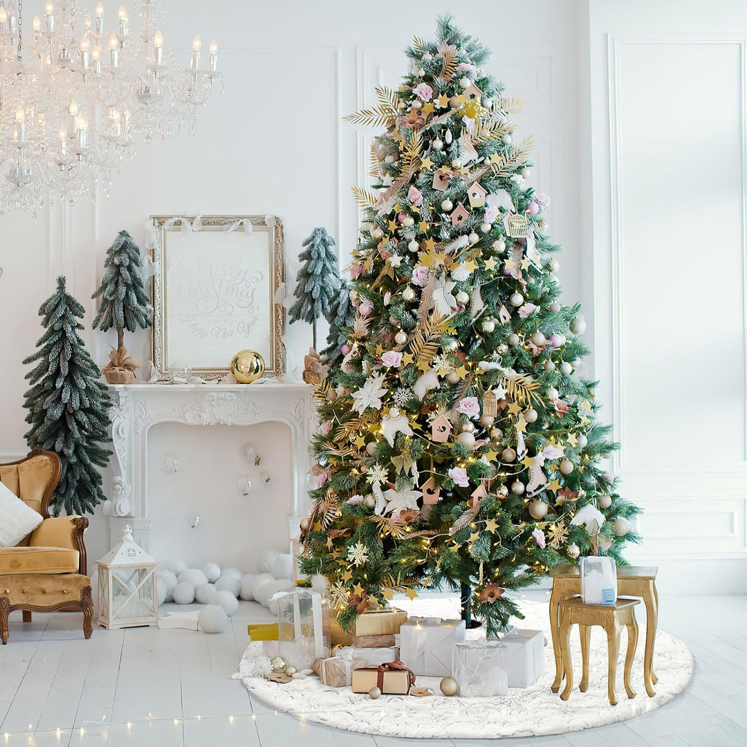 Dremisland Grosse Weihnachtsbaum Rock 122cm Weiss &amp; Silber Plüsch Weihnachtsbaumdecke Pailletten Sch