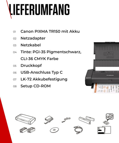 Canon PIXMA TR150 mobiler Drucker mit Akku (WLAN, Cloud, AirPrint, 4.800 dpi x 1.200 dpi, Highspeed