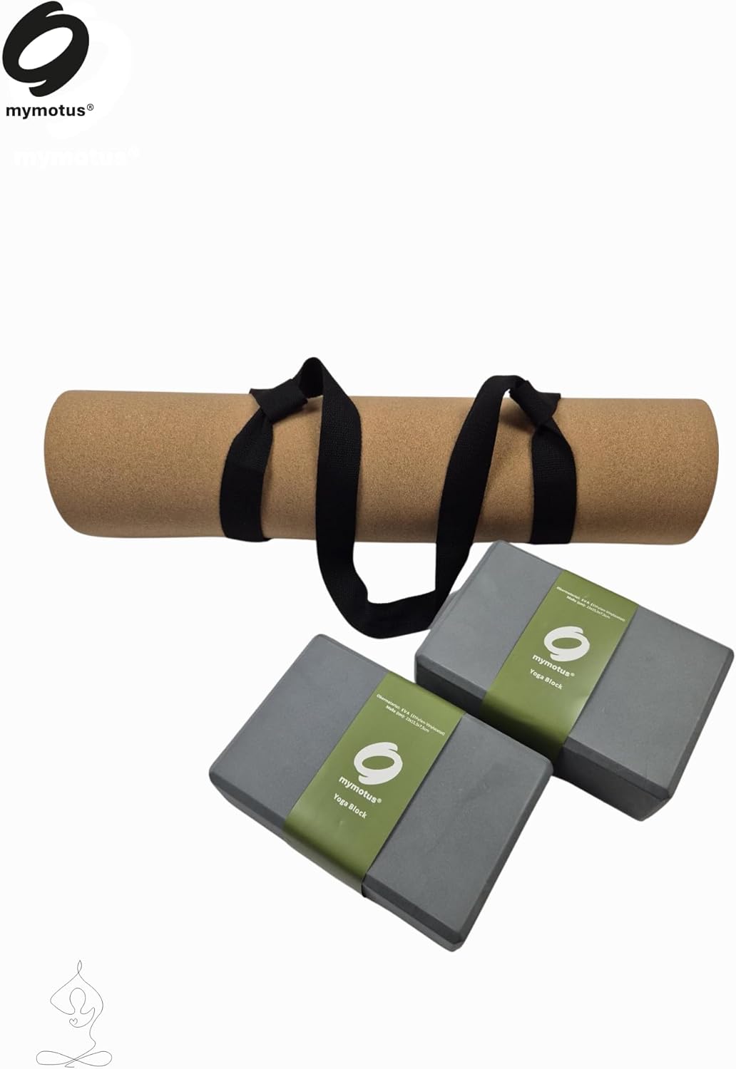 Yogamatten Set mit 2 Blöcken aus Kork | rutschfest, schadstofffrei, abwaschbar und dick | mit Trageg