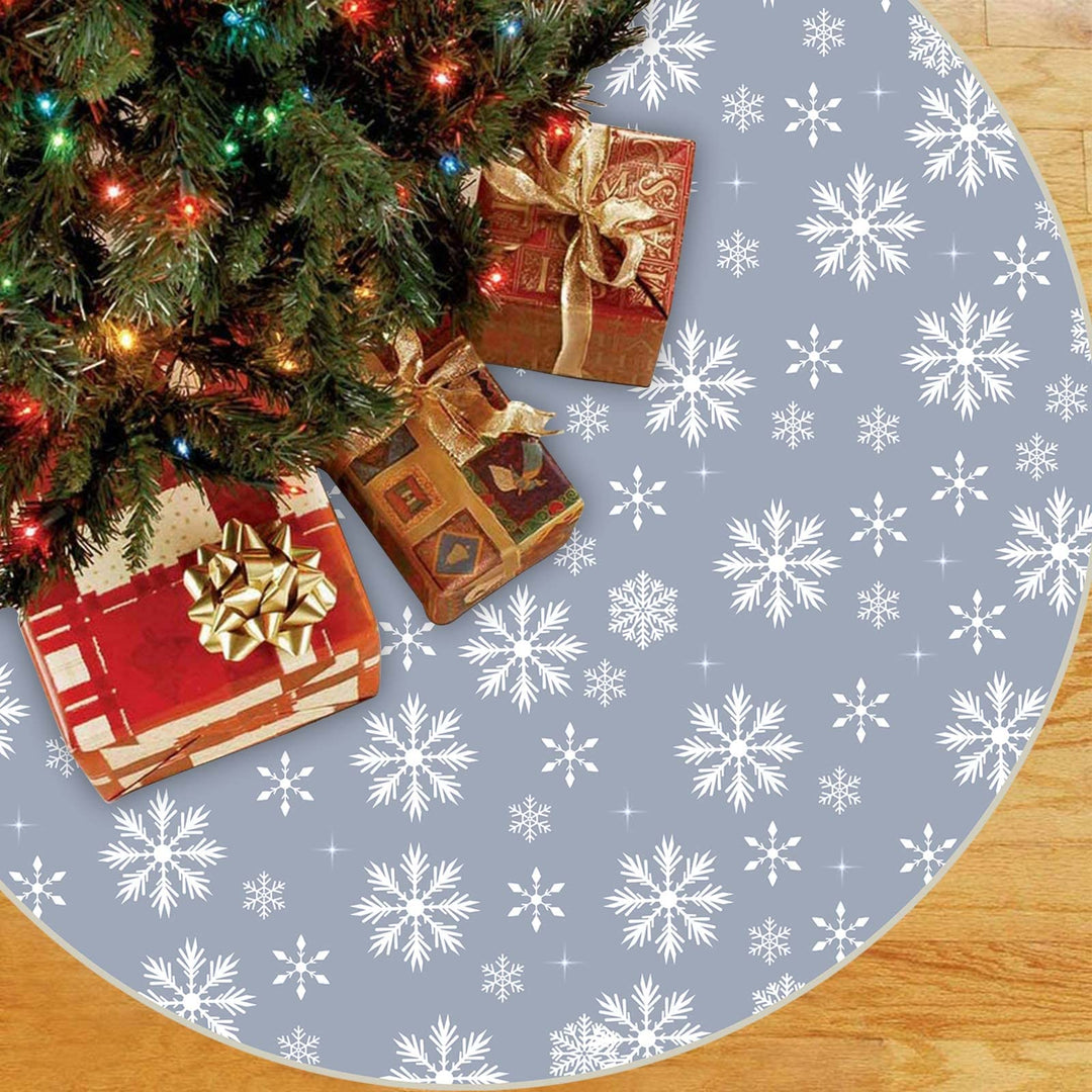 Weihnachtsbaumdecke, 120cm Gross Grau Weihnachtsbaum Rock mit Weiss Schneeflocke, Rund Polyester Chr