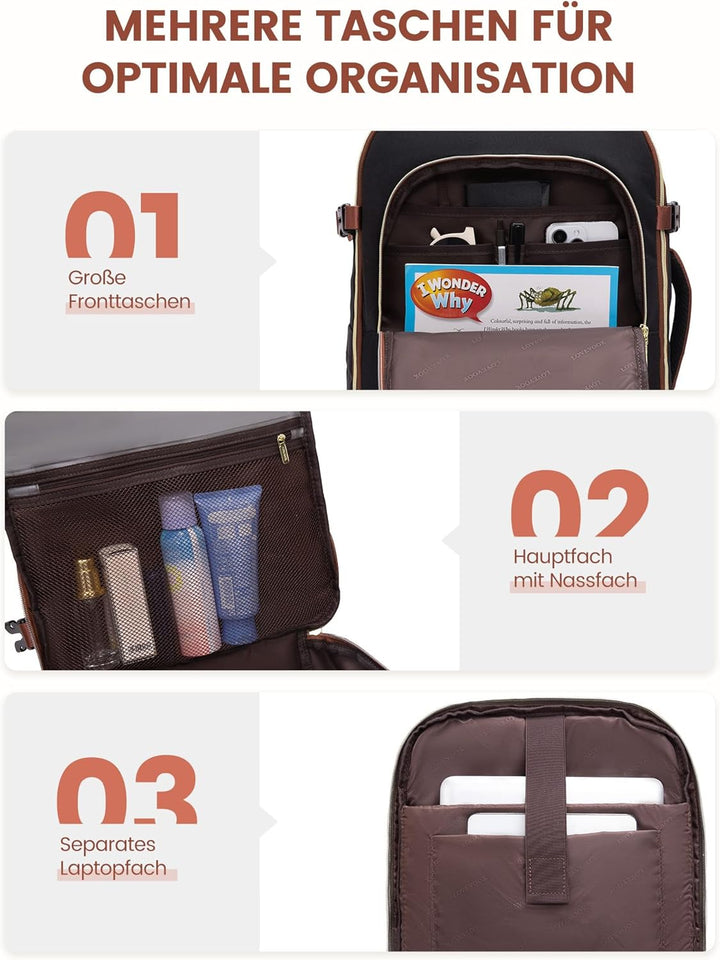 LOVEVOOK Handgepäck Rucksack Flugzeug, Gross Reiserucksack Damen 18 Zoll Laptop Rucksäcke, Travel Ba