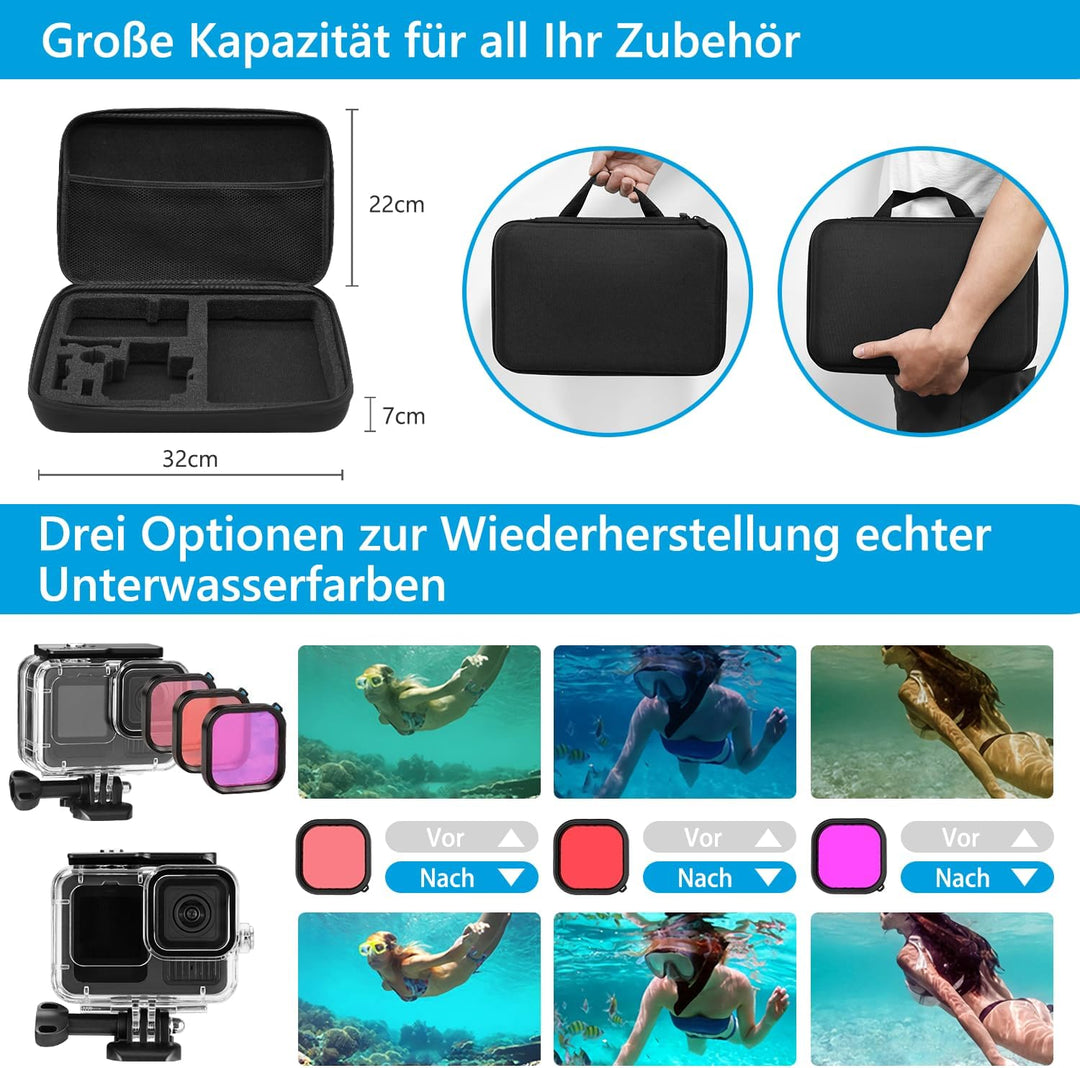 Zubehör Set Kit Bundle für GoPro Hero 13 Black, oGoDeal Wasserdicht Schutzhülle Wasserdicht Gehäuse