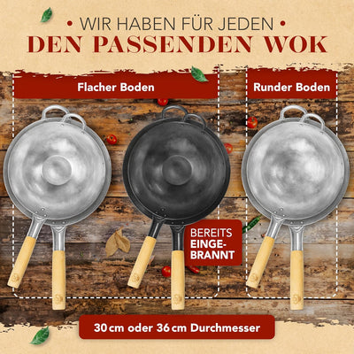 KRUSTENZAUBER 30cm Wokpfanne Induktion voreingebrannt - Traditionelle Stahlwokpfanne mit Wokwender u