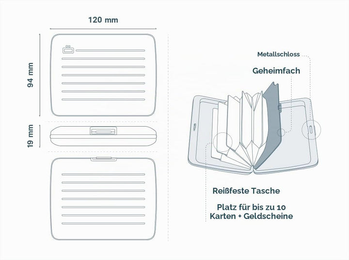 OGON Aluminium Geldbörse Smart Case V2 Large - Verstecktes Fach für Münzen und Scheine - RFID Schutz