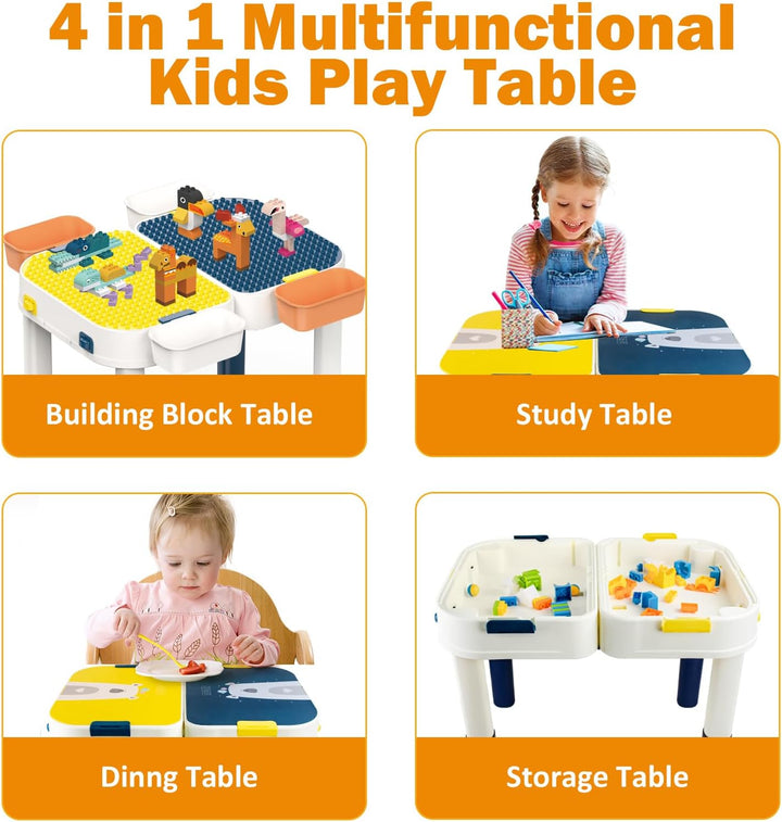 RedCrab Kindertisch Set Bausteintisch mit Aufbewahrung, Kinder Spieltisch Kompatibel mit Bausteinen