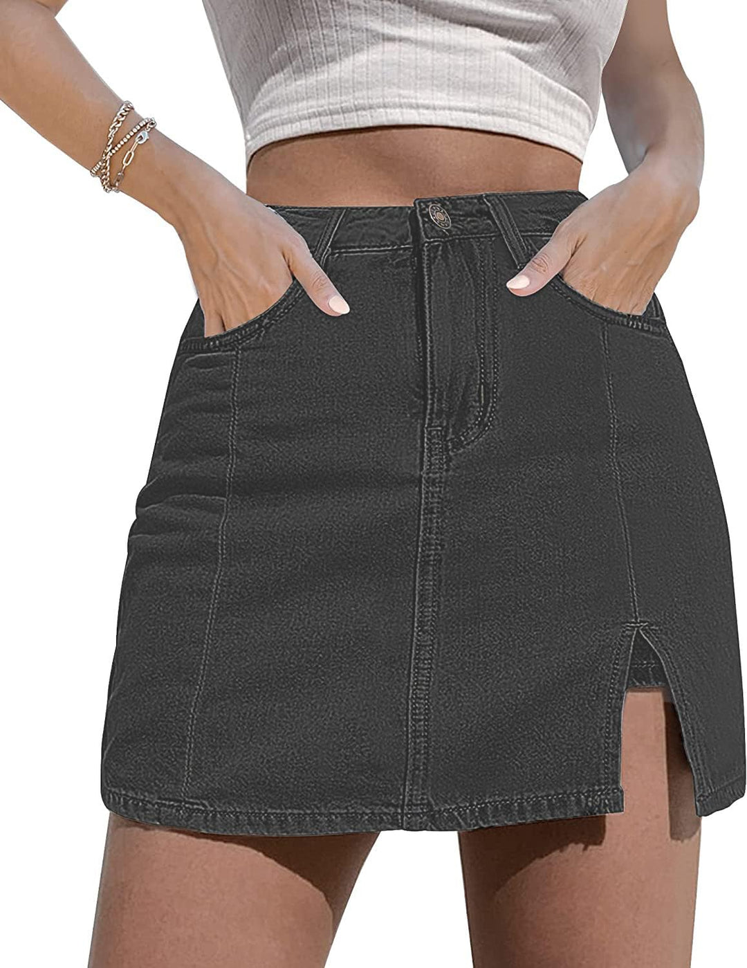 NEYOUQE Jeans Rock Damen Sommer Kurze Hose mit Taschen Shorts Skirt L D-grau, L D-grau
