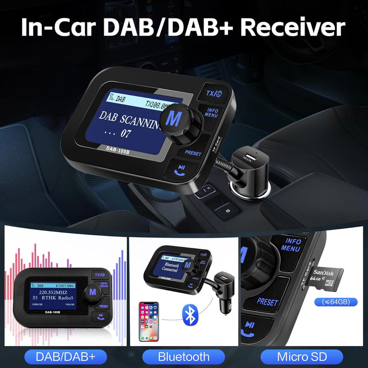 DeeprBetter DAB+ Adapter für Autoradio, DAB Adapter Stereoanlage mit 2,3 LCD-Display, Plug&Play Auto