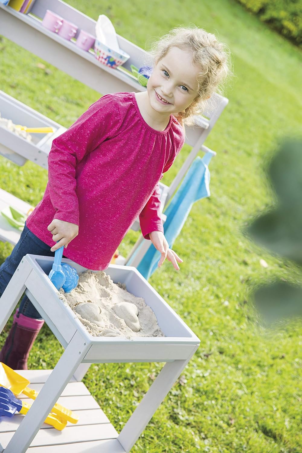 roba Kinder Outdoor+ Spieltisch 'Tiny', wetterfester Massivholz Sand- & Matschtisch, grau lasiert Gr