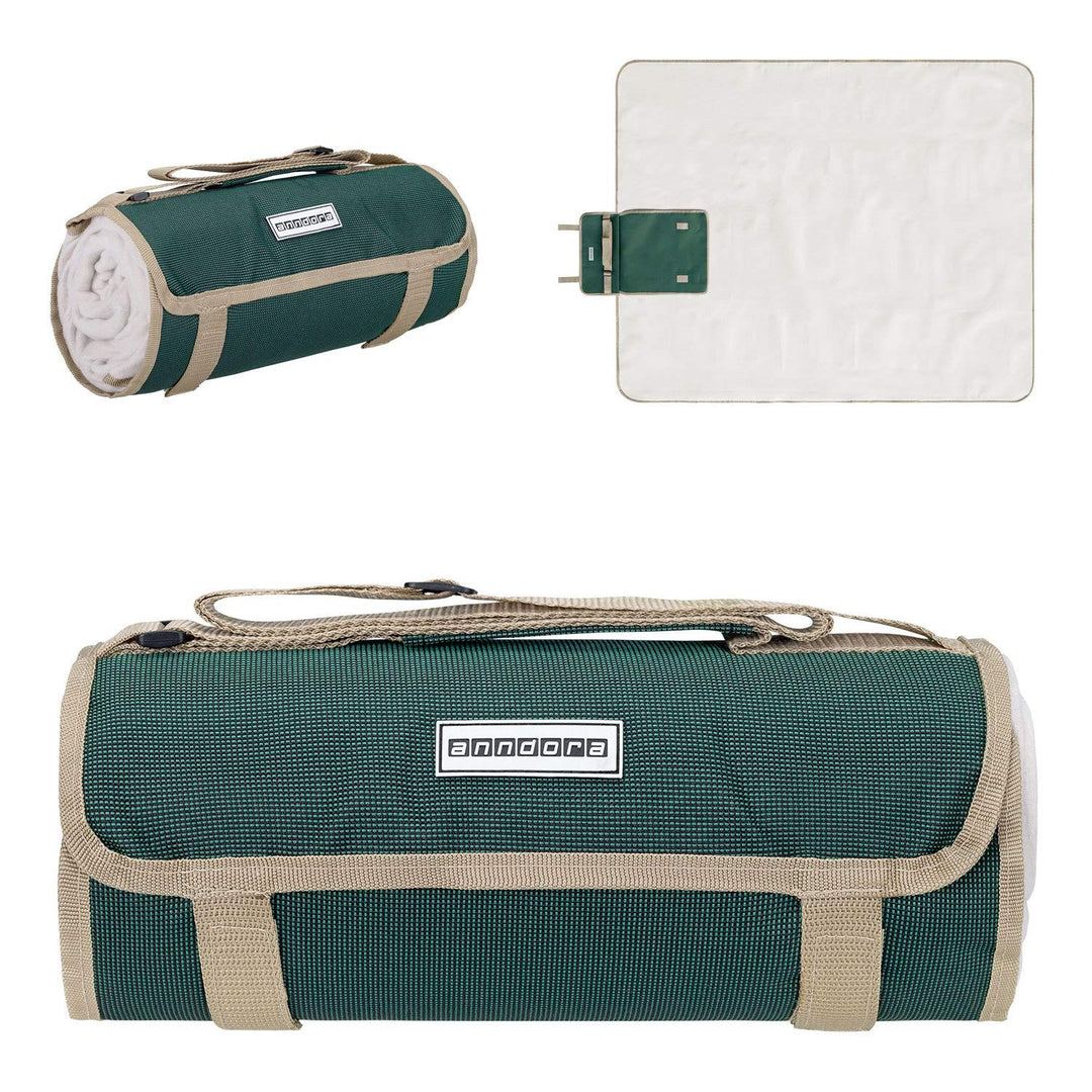 anndora Fleece Picknickdecke wasserdicht 125x150 cm - grün beige, Grün Beige