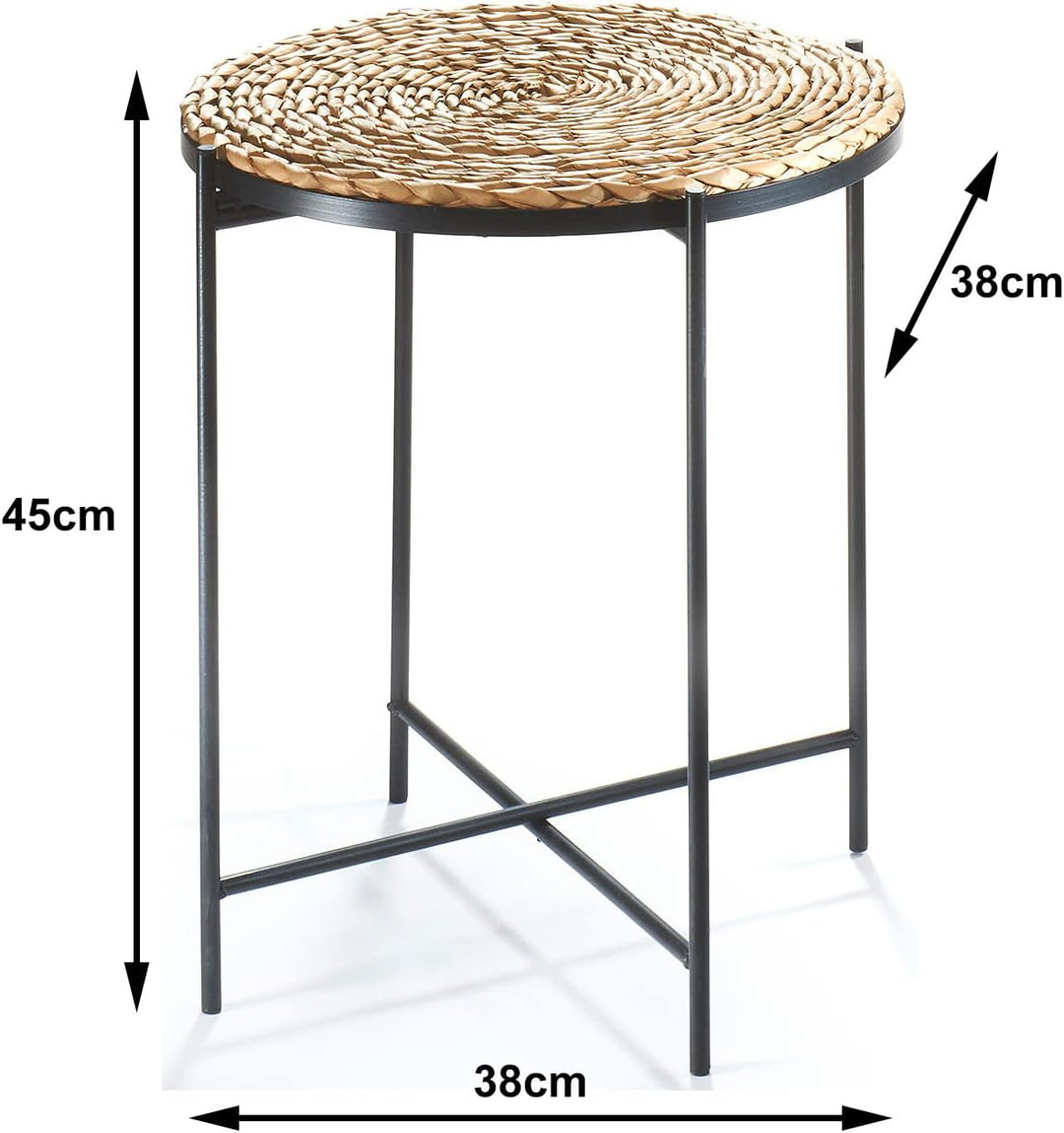 Kobolo Beistelltisch Coffee aus Seegras und Metall - Tablett - 38x38x45cm, 38x38x45