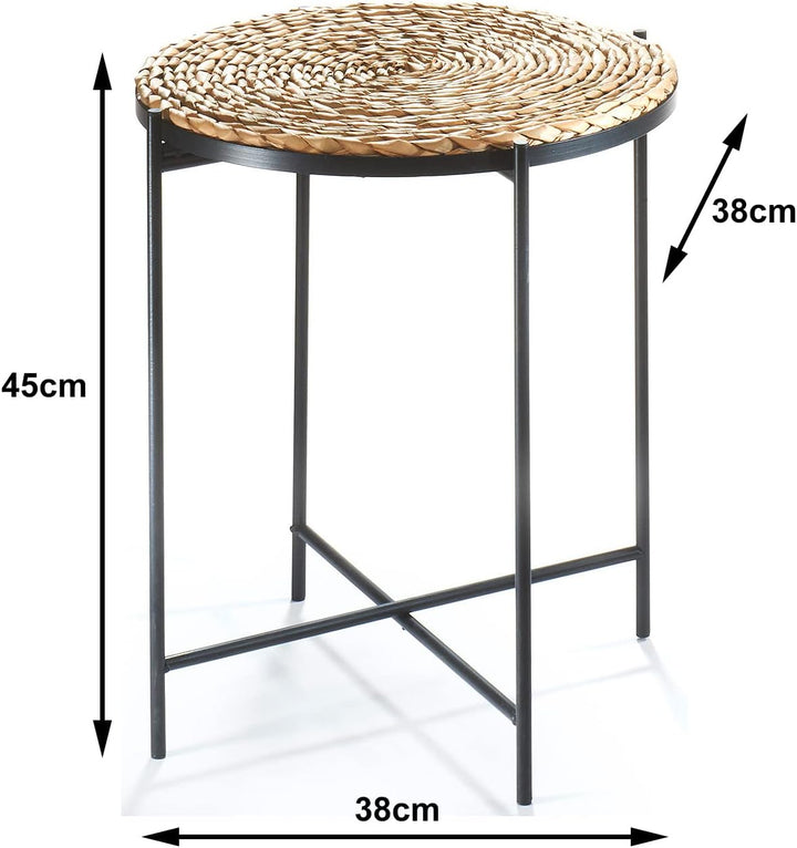 Kobolo Beistelltisch Coffee aus Seegras und Metall - Tablett - 38x38x45cm, 38x38x45