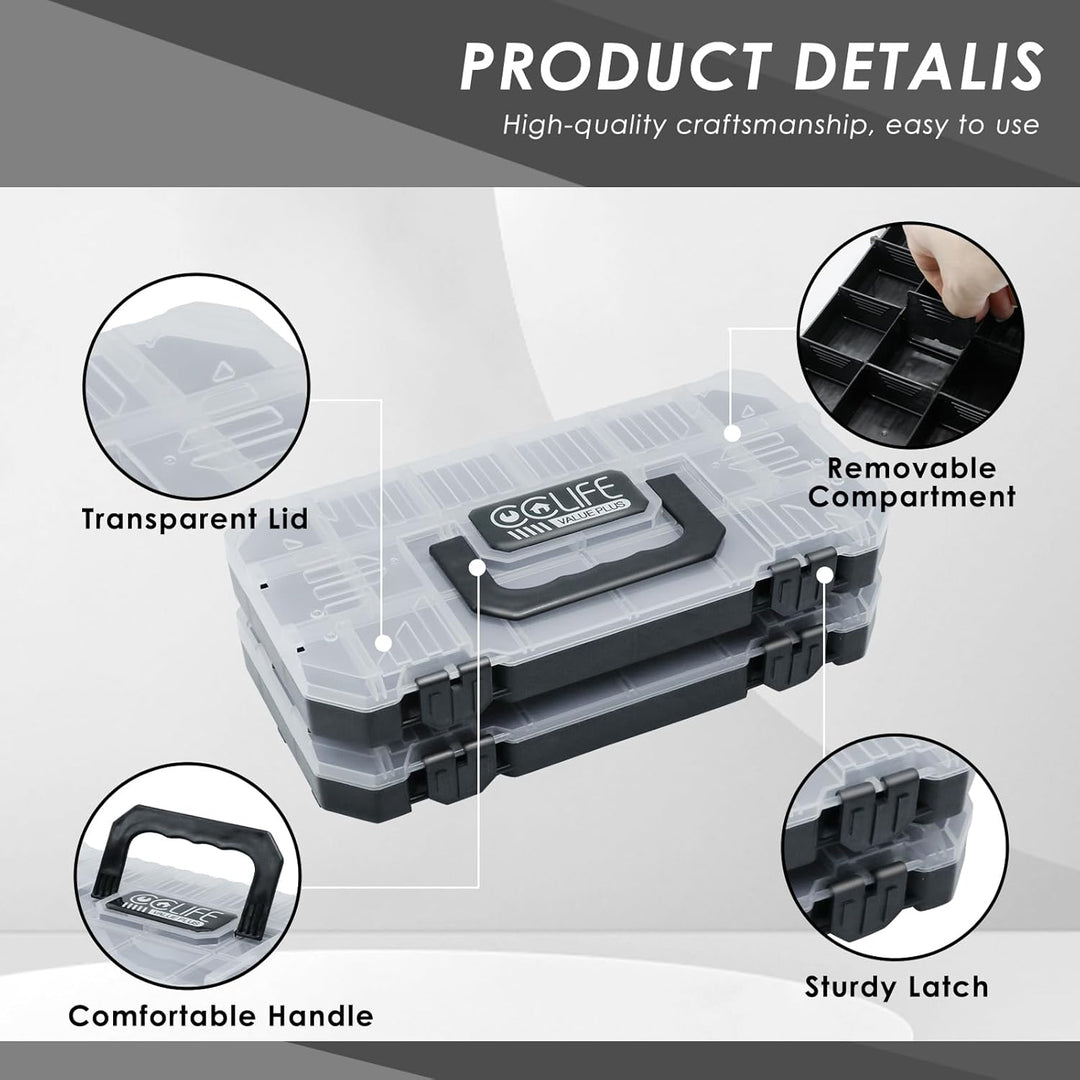 CCLIFE 2tlg Sortimentskasten Unterteilt und Stapelbar Transparent Werkzeug-Organizer (29,5 x 15,5 x