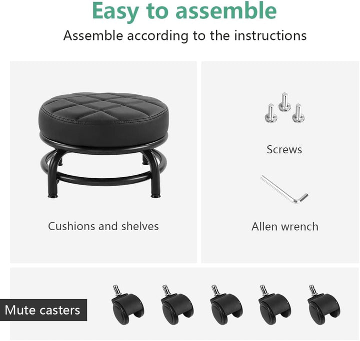 FURWOO Rollsitz PU-Leder Niedriger runder Rollhocker Bodenhocker mit Universal-Rollen für Home Fitne