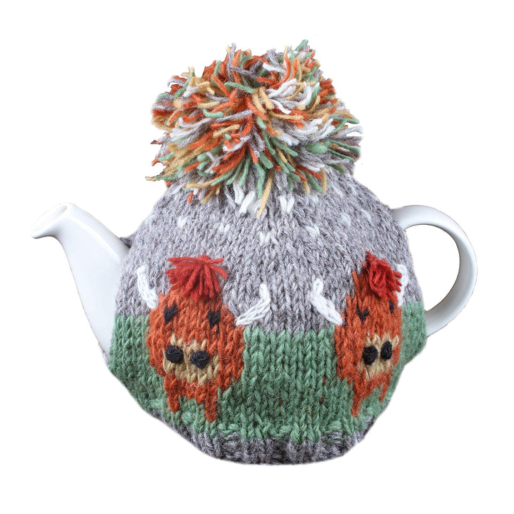 Pachamama Teekannenhülle aus 100 % Wolle, handgestrickt