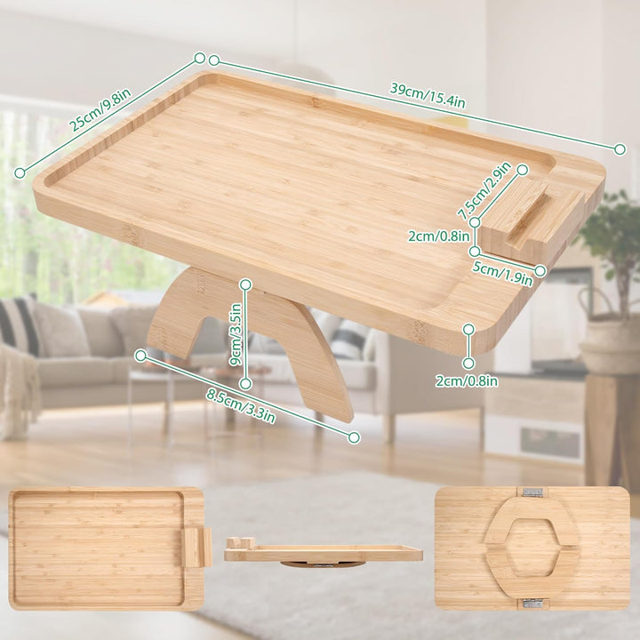 Sofa Armlehne Tablett Faltbarer mit 360° Drehbarer Handyhalterung Holz Bambus Sofa-Armlehne Tragbare