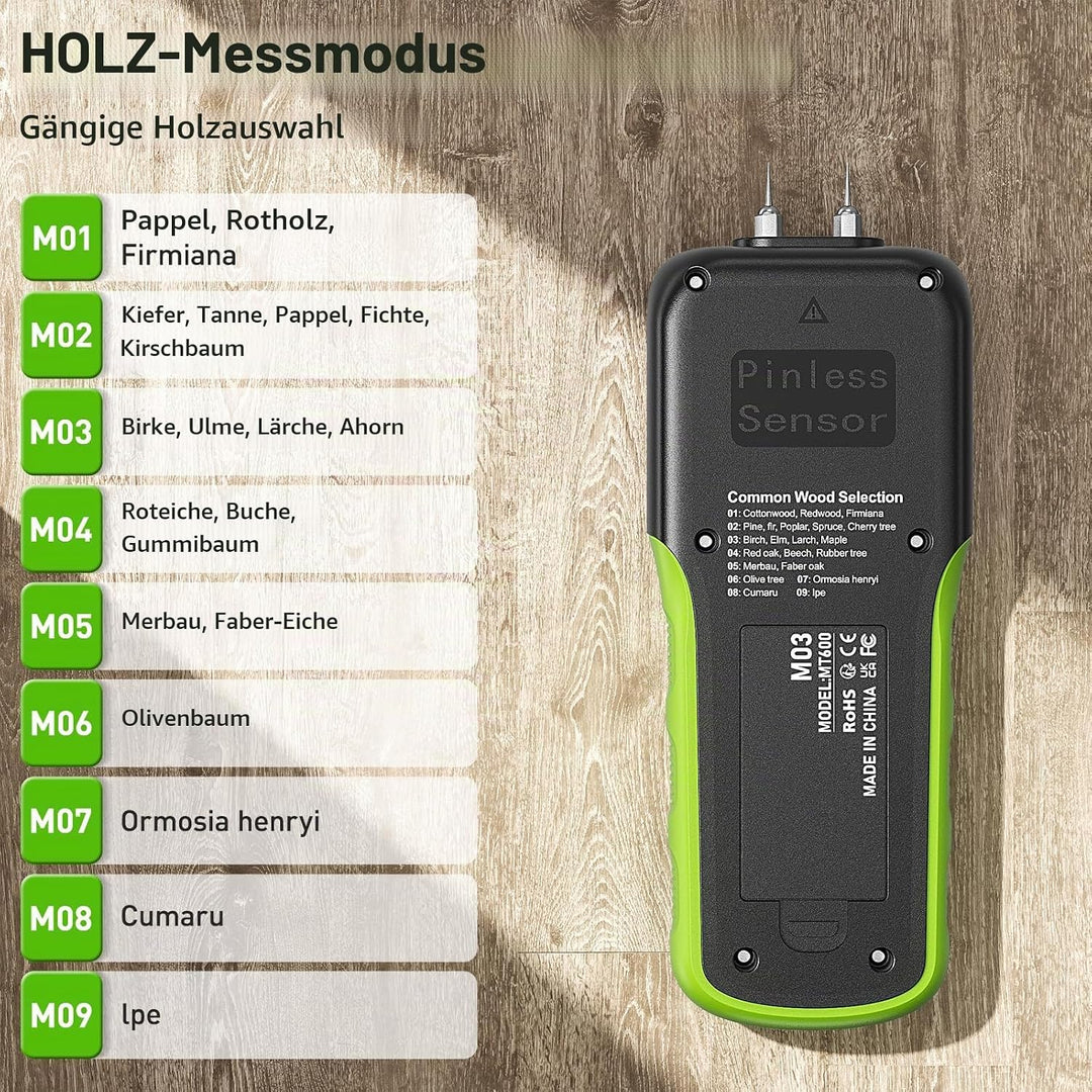 Feuchtigkeitsmessgerät, Huepar Pin &amp; Pinless Feuchtigkeitsmesser Detector für Holz oder Baustoff, Fe