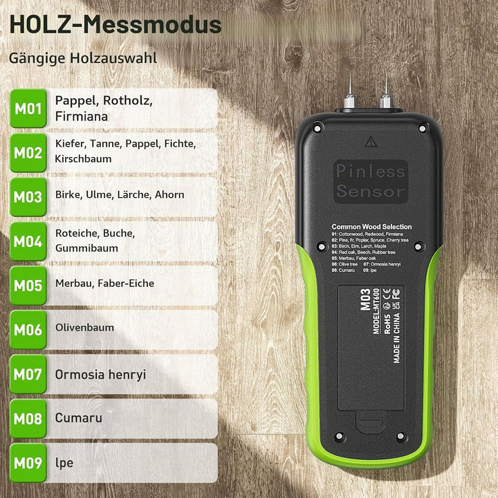 Feuchtigkeitsmessgerät, Huepar Pin &amp; Pinless Feuchtigkeitsmesser Detector für Holz oder Baustoff, Fe