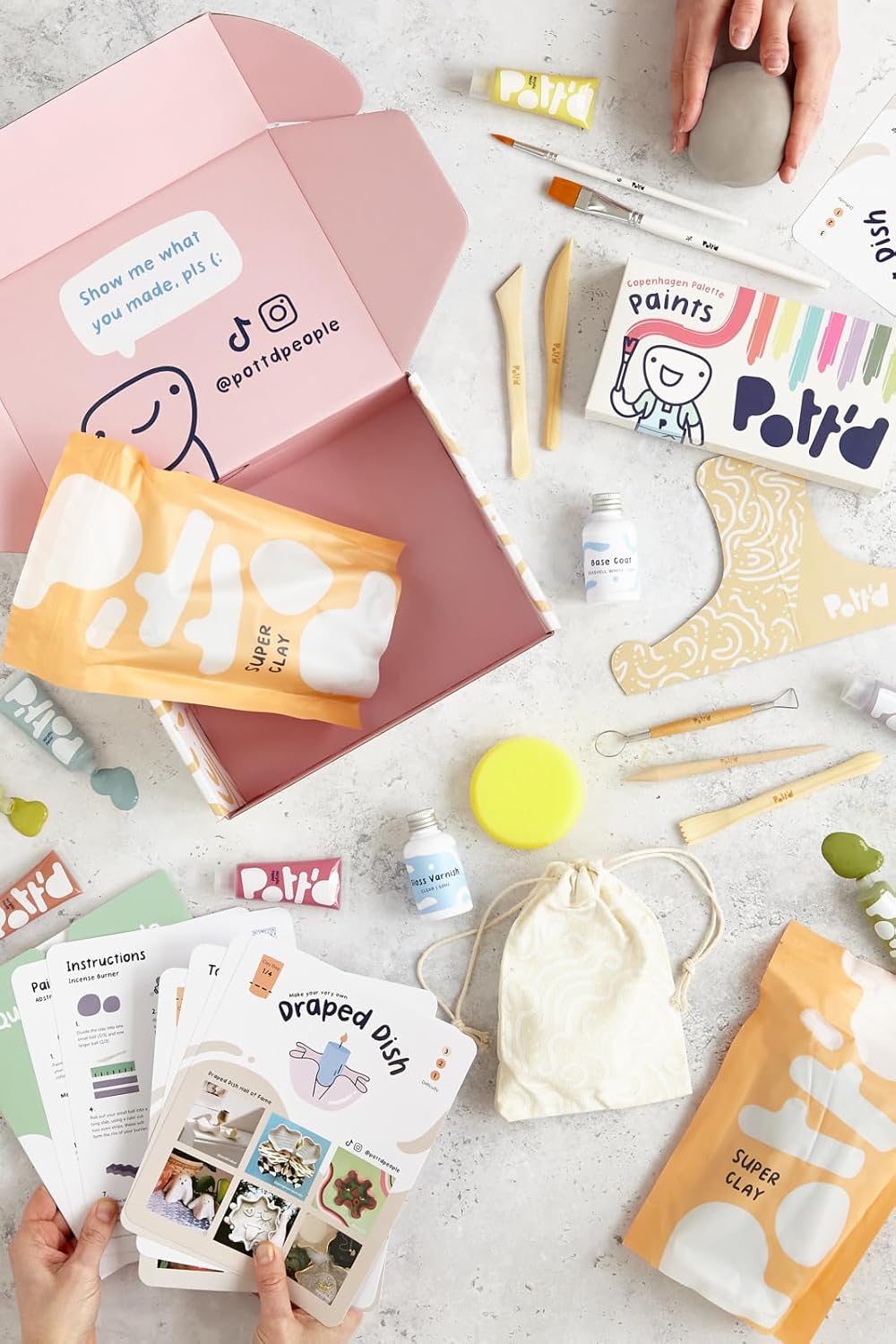 Pott'd Ton Töpferset für Anfänger für zuhause - Lufttrocknend. DIY Set für Erwachsene. Enthält: Luft