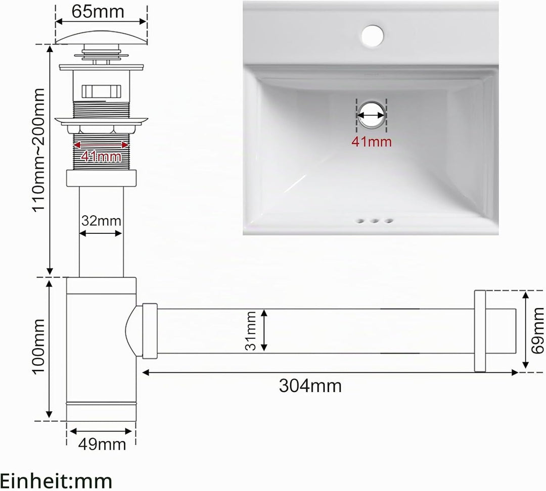 Siphon Universal für Waschbecken &amp; Waschtisch, KEOKBON Syphon &amp; Pop up Ventil Ablaufgarnitur mit Übe