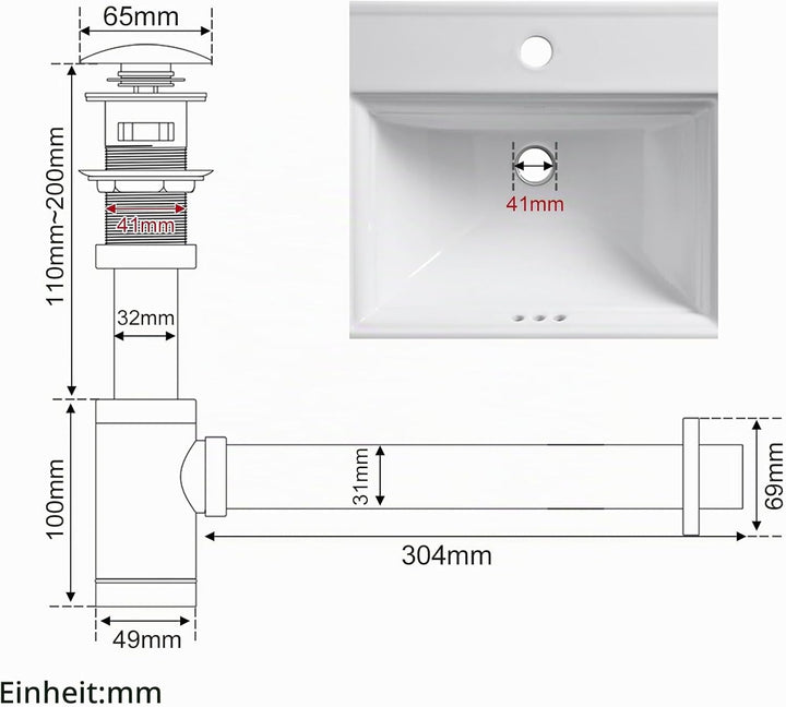 Siphon Universal für Waschbecken &amp; Waschtisch, KEOKBON Syphon &amp; Pop up Ventil Ablaufgarnitur mit Übe