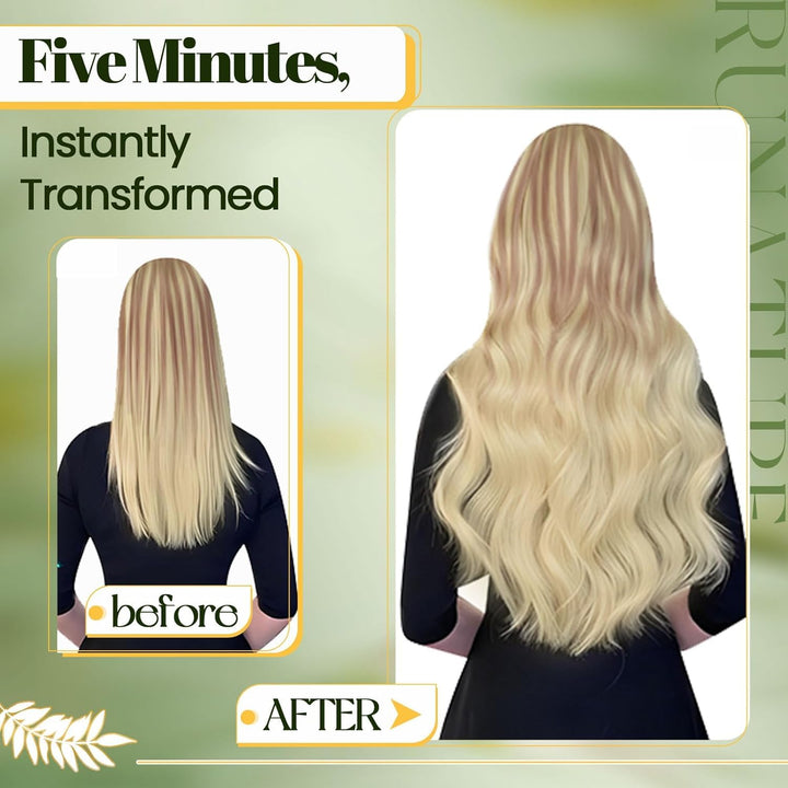 RUNATURE Blond Clip in Extensions Echthaar 45cm 7Pcs Balayage Clip Extensions Echthaar Ombre Blond H
