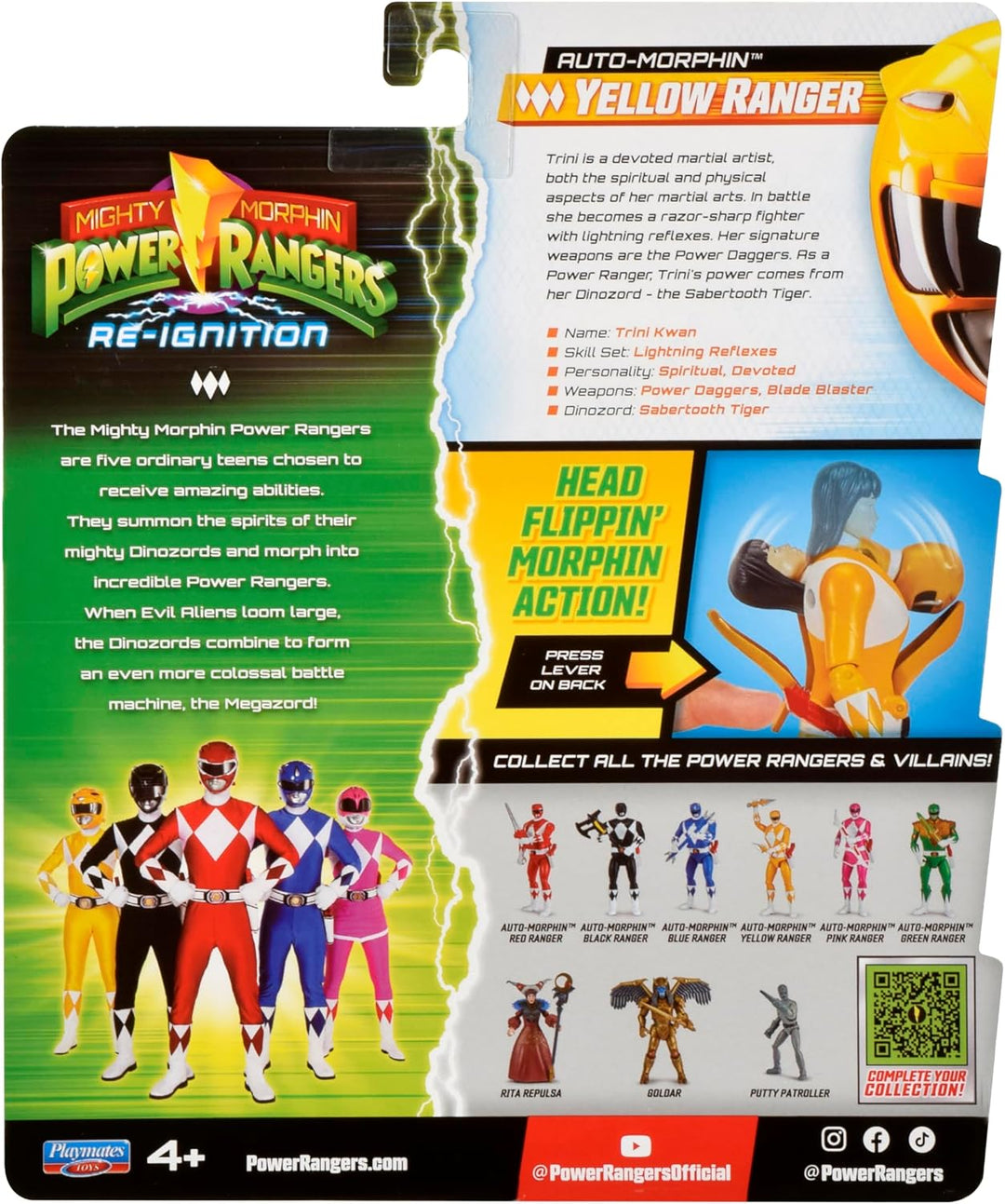 Power Rangers - Auto-Morphin, 2-in-1-Figur mit Gelenken, 15 cm, gelber Ranger – Trini Kwan, für Kind