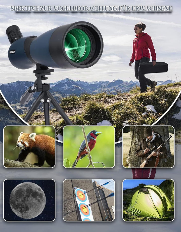 25-75x70 HD Spektiv Sportschützen mit Stativ- und Smartphone-Adapter, Zoom Bak4 Prism FMC Lens 45-Gr