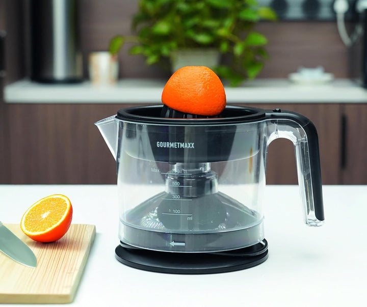 GOURMETmaxx Elektrische Zitruspresse 25 W – Frischer Saft auf Knopfdruck | 700 ml Saftbehälter | Gro