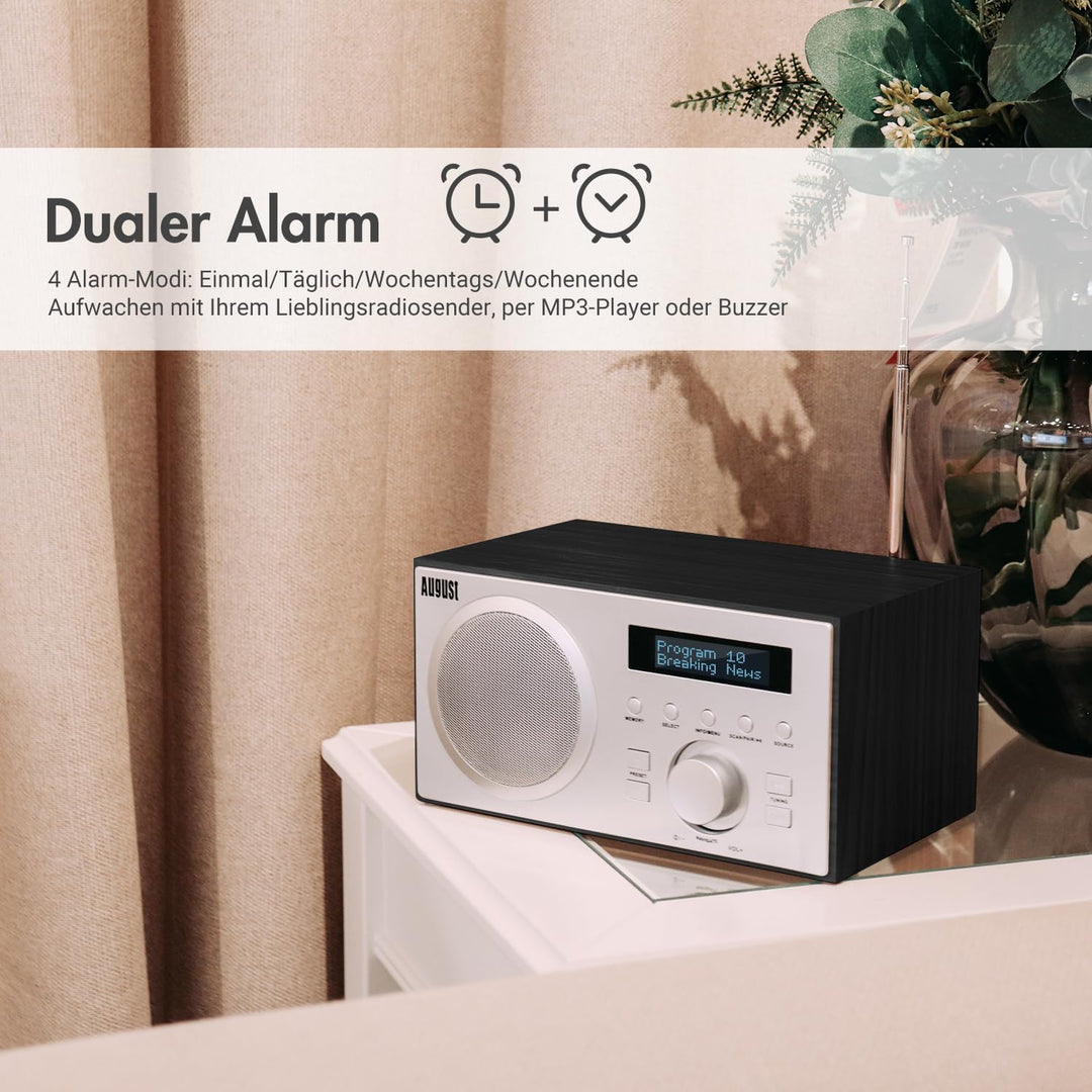 DAB+/FM Radio mit Bluetooth-August MB420-Digitales Küchenradio Holzgehäuse RDS-Funktion 60 Presets H